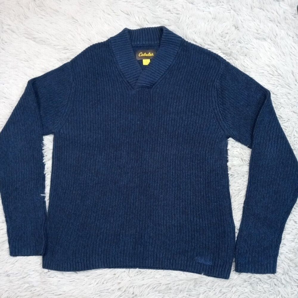 Cabela's Mens Sweater‎ M Blue Marled Career Casual Cozy Warm Grandpa Comfort